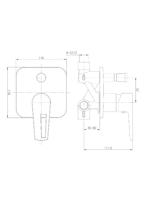 Смеситель скрытого монтажа для душа IMPRESE BRECLAV, VR-10245WZ