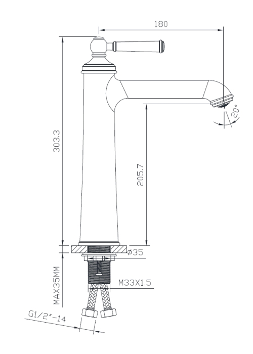 Змішувач для раковини IMPRESE HYDRANT, високий, ZMK031806011