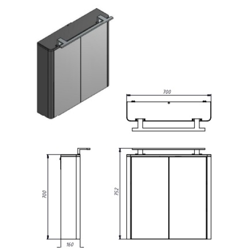 Дзеркальна шафа Ювента Livorno LvrMC-70 структурна сіра Livorno LvrMC-70 Structural Grey