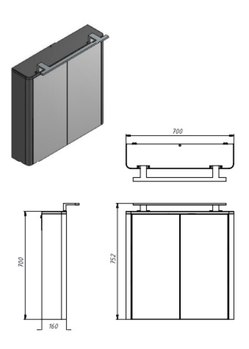 Дзеркальна шафа Ювента Livorno LvrMC-70 структурна сіра Livorno LvrMC-70 Structural Grey