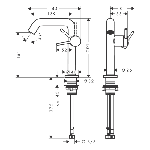 Змішувач Hansgrohe Tecturis S 150 Fine CoolStart для умивальника, Matt Black (73340670)