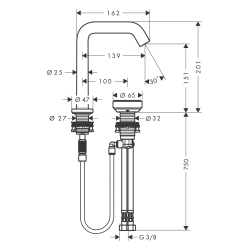 Смеситель Hansgrohe Tecturis S 150 CoolStart на 2 отверстия для умывальника, Brushed Bronze (73353140)