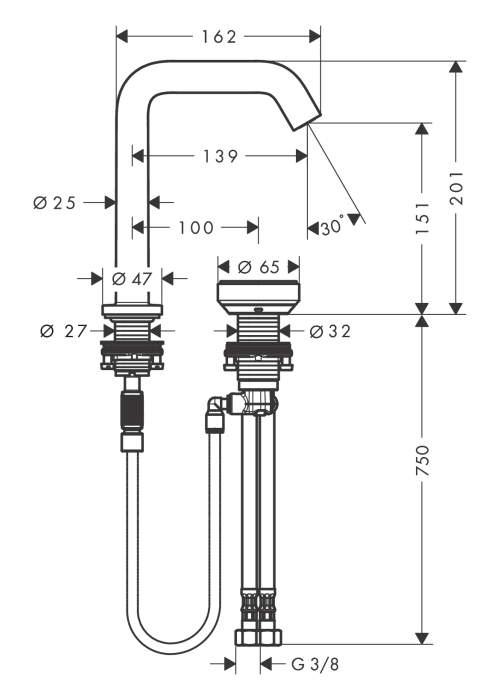 Смеситель Hansgrohe Tecturis S 150 CoolStart на 2 отверстия для умывальника, Brushed Bronze (73353140)