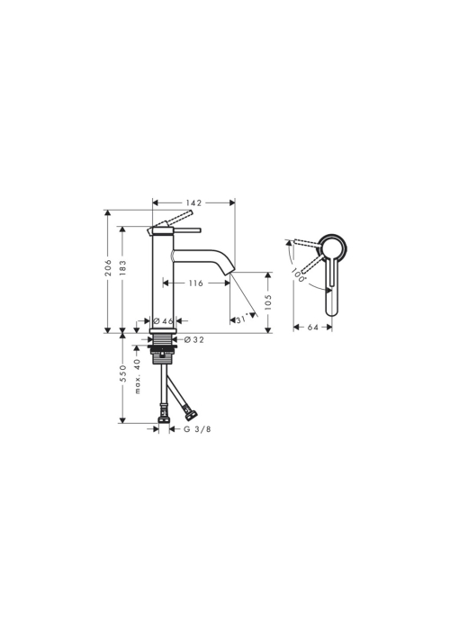 Смеситель Hansgrohe Tecturis S 110 CoolStart для умывальника без донного клапана, Brushed Bronze (73312140)