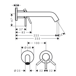 Змішувач Hansgrohe Tecturis S 225 для умивальника зі стіни, Brushed Bronze (73351140)