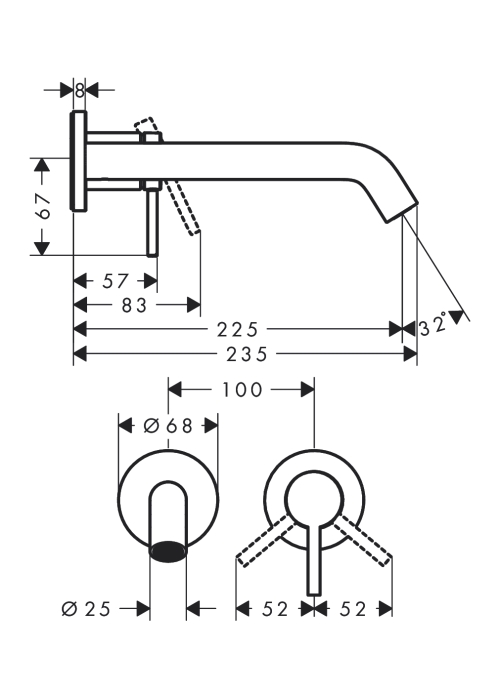 Змішувач Hansgrohe Tecturis S 225 для умивальника зі стіни, Brushed Bronze (73351140)