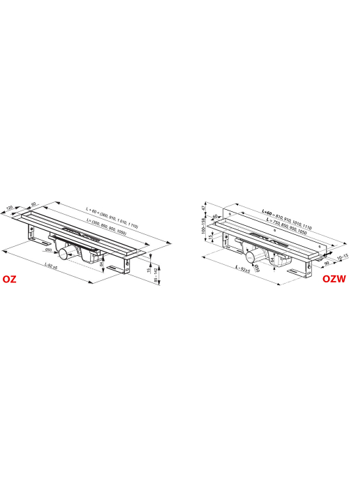 Душовий канал OZW Chrome 850 - нержавіюча сталь