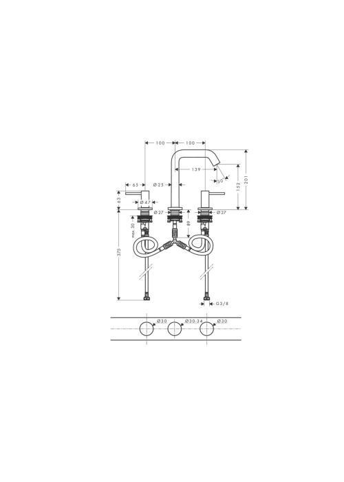 Змішувач Hansgrohe Tecturis S для умивальника на 3 отвори, Chrome (73330000)