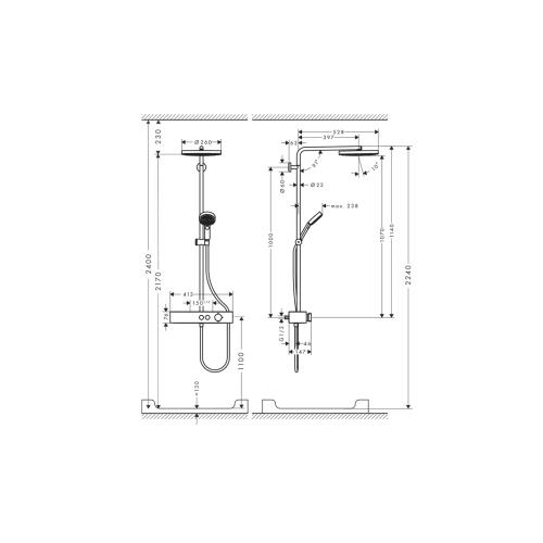 Душова система Hansgrohe Pulsify Showerpipe 260 1jet 400 EcoSmart, Brushed Bronze (24221140)