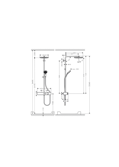 Душова система Hansgrohe Pulsify Showerpipe 260 1jet 400 EcoSmart, Brushed Bronze (24221140)