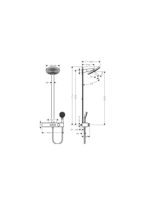 Душова система Hansgrohe Pulsify Showerpipe 260 2jet 400, Brushed Bronze (24240140)