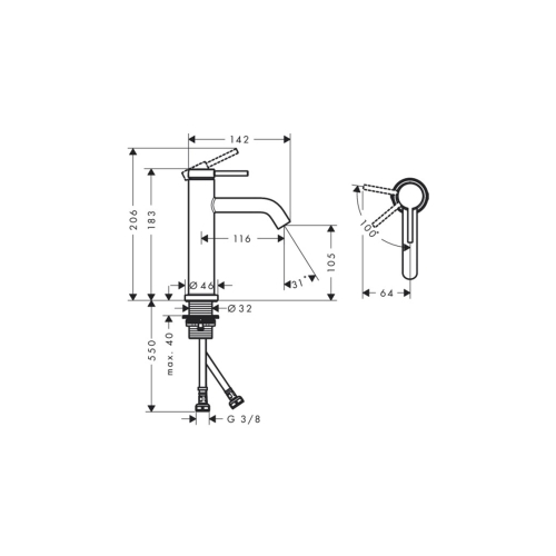 Змішувач Hansgrohe Tecturis S 110 CoolStart для умивальника без донного клапана, Chrome (73312000)