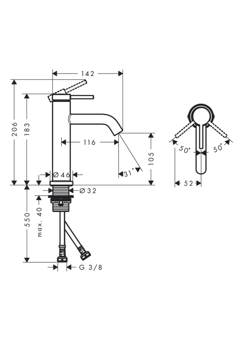 Смеситель Hansgrohe Tecturis S 110 для умывальника без донного клапана, Chrome (73311000)