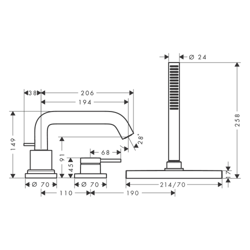 Змішувач Hansgrohe Tecturis S врізний на край ванни на 3 отвори з sBox, Chrome (73447000)