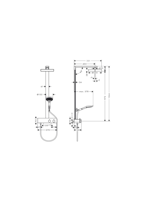 Душова система Hansgrohe Rainfinity Showerpipe 250 1jet EcoSmart з термостатом ShowerTablet 350, Matt Black 28742670