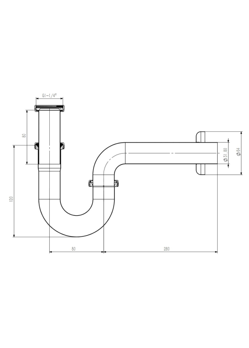 Сифон для умывальника Koller Pool трубный латунь d32, хром 1049670348 (KP-7001)