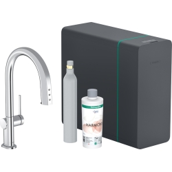 Смеситель кухонный Hansgrohe Aqittura M91 SodaSystem 210 1jet pull-out Sbox кухонный сет (76806000) Chrome