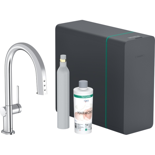 Змішувач кухонний Hansgrohe Aqittura M91 SodaSystem 210 1jet pull-out Sbox кухонний сет (76806000) Chrome