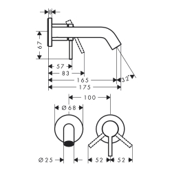 Смеситель Hansgrohe Tecturis S 165 для умывальника из стены, Brushed Bronze (73350140)