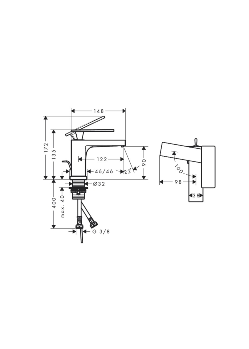 Смеситель Hansgrohe Tecturis E 80 CoolStart для умывальника, Brushed Bronze (73002140)