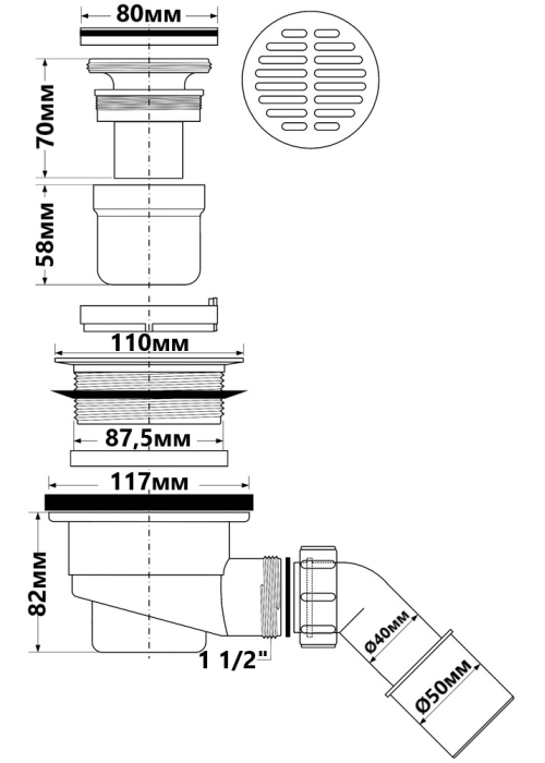 Сифон для піддона McALPINE (90 mm.) HC27-CPB хромований