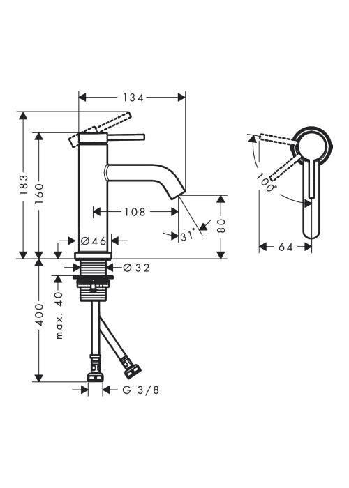 Змішувач Hansgrohe Tecturis S 80 CoolStart для умивальника без донного клапана, Chrome (73301000)