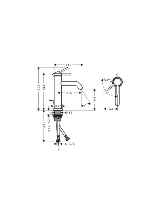 Змішувач Hansgrohe Tecturis S 110 CoolStart для умивальника, Brushed Bronze (73314140)