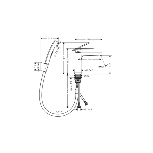 Змішувач Hansgrohe Tecturis E 110 для умивальника з гігієнічною лійкою, Chrome (73210000)