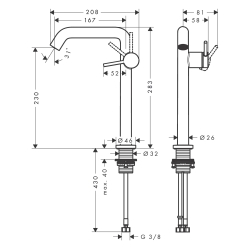 Смеситель Hansgrohe Tecturis S 240 Fine CoolStart для умывальника без донного клапана, Brushed Bronze (73372140)