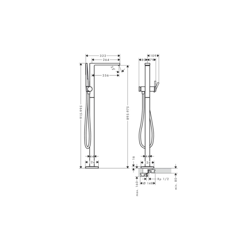 Змішувач Hansgrohe Tecturis E для ванни підлоговий, Chrome (73445000)