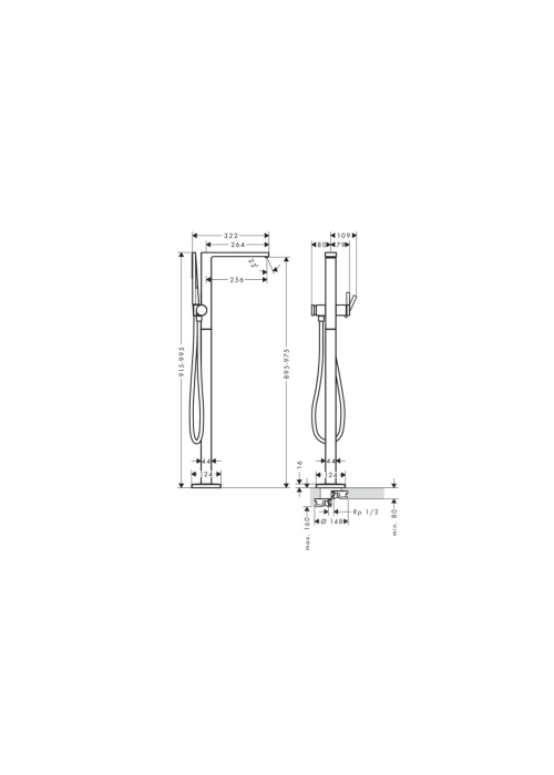 Смеситель Hansgrohe Tecturis E для напольной ванны, Chrome (73445000)