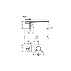 Смеситель Hansgrohe Tecturis E 225 для умывальника из стены, Brushed Bronze (73051140)