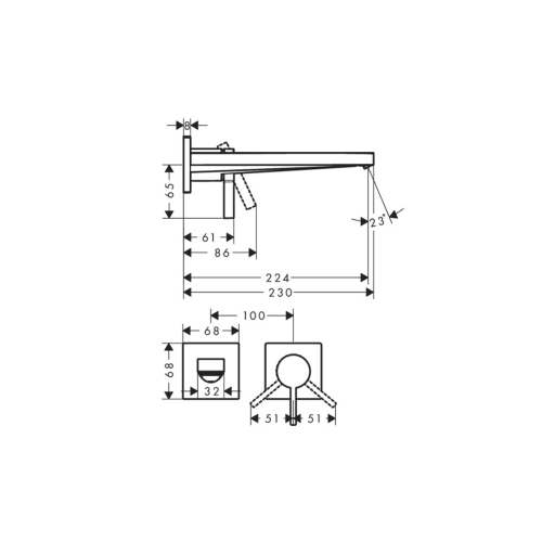 Змішувач Hansgrohe Tecturis E 225 для умивальника зі стіни, Brushed Bronze (73051140)