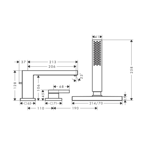 Змішувач Hansgrohe Tecturis E врізний на край ванни на 3 отвори з sBox, Brushed Bronze (73443140)