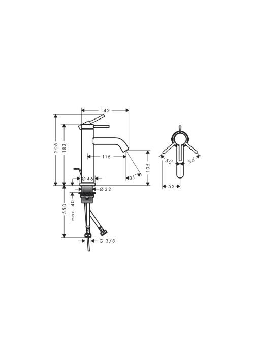 Смеситель Hansgrohe Tecturis S 110 для умывальника, Chrome (73310000)