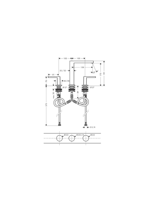 Змішувач Hansgrohe Tecturis E для умивальника на 3 отвори, Chrome (73030000)