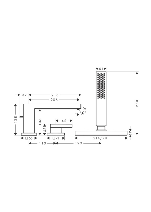 Смеситель Hansgrohe Tecturis E врезной на край ванны на 3 отверстия с sBox, Chrome (73443000)