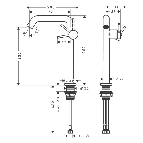 Змішувач Hansgrohe Tecturis S 240 Fine CoolStart для умивальника, Brushed Bronze (73370140)