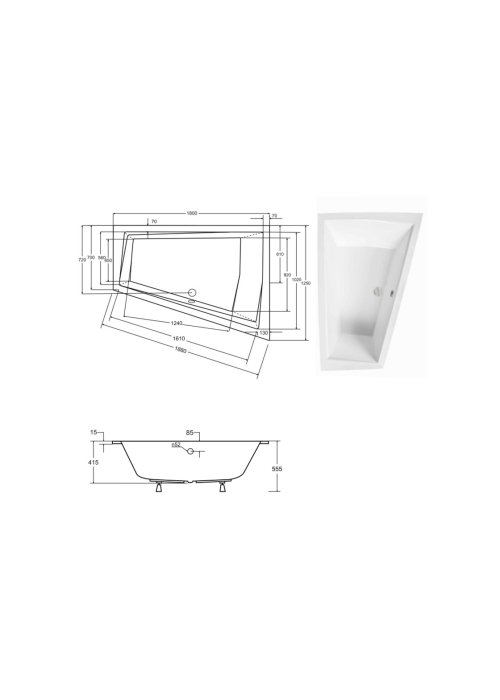 Ванна акриловая Besco INTIMA DUO SLIM 180х125 Правая (соло), без ног #WAID-180-SP