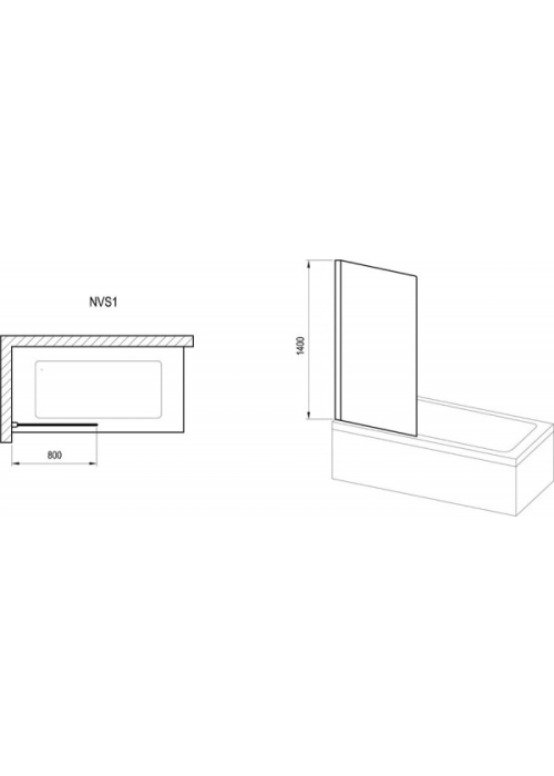  Штора неподвижная для ванны Ravak NVS1-80 Черный TRANSPARENT 7O840300Z1