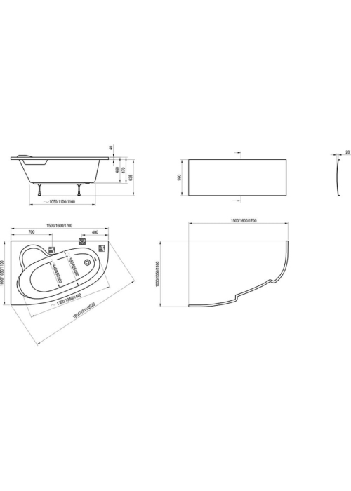  Ванна Акриловая Ravak ASYMMETRIC 160 x 105 L C461000000