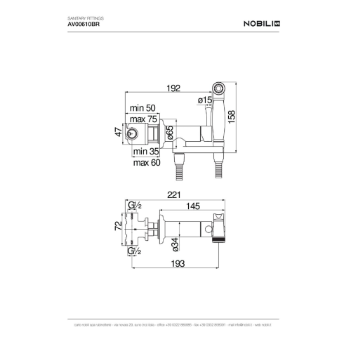 Комплект гігієнічного душу NOBILI Sanitary Fittings Ancient Bronze (AV00610BR)