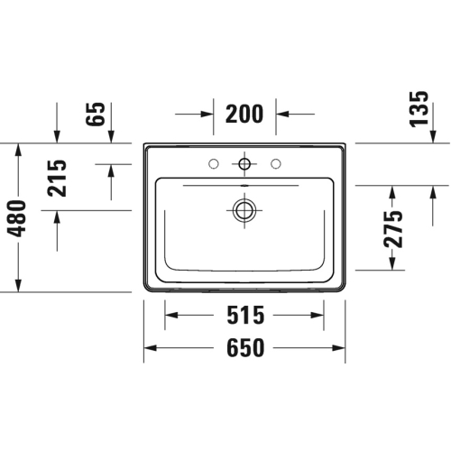 Раковина прямокутна меблева/підвісна Duravit D-Neo, 650x480 мм, з отвором для змішувача, з переливом, білий 2367650000