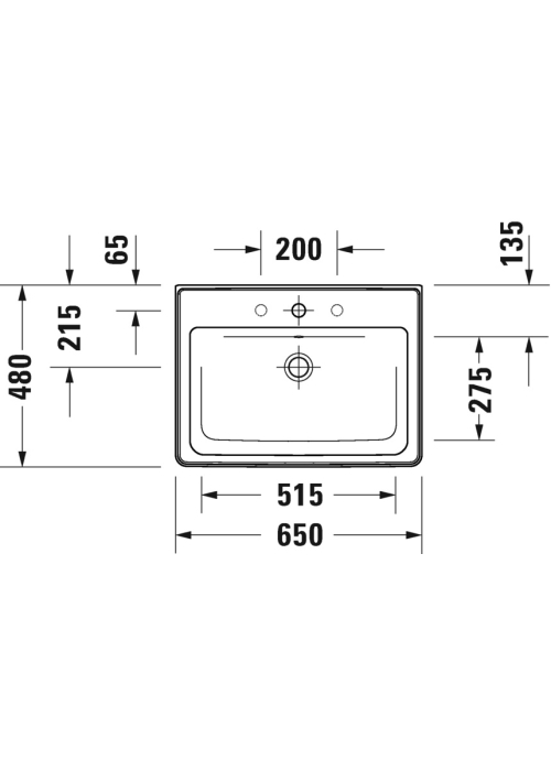 Раковина прямокутна меблева/підвісна Duravit D-Neo, 650x480 мм, з отвором для змішувача, з переливом, білий 2367650000