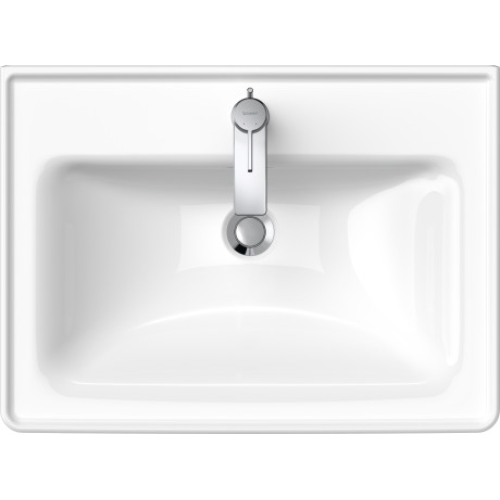Раковина прямокутна меблева/підвісна Duravit D-Neo, 650x480 мм, з отвором для змішувача, з переливом, білий 2367650000