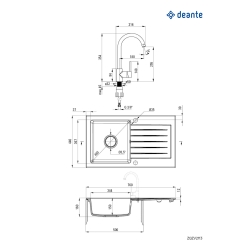 Набор для кухни Deante Zorba, гранитная мойка ZQZ_7113+смеш. BEN_762M, песок ZQZV7113