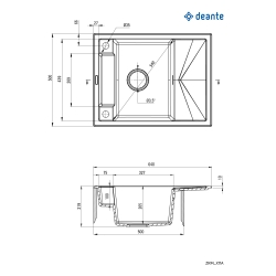 Мойка кухонная прямоугольная Deante Magnetic, гранит, с крылом, 640х500х219мм, чаша - 1, врезная, серый ZRM_S11A