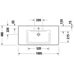Раковина прямокутна меблева/підвісна Duravit D-Neo, 1005x480 мм, з отвором для змішувача, з переливом, білий 2367100000