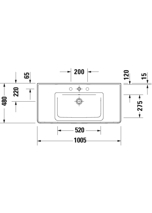Раковина прямокутна меблева/підвісна Duravit D-Neo, 1005x480 мм, з отвором для змішувача, з переливом, білий 2367100000