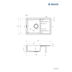 Мойка кухонная прямоугольная Deante Corio, гранит с крылом, 670х440х175мм, накладная, графит ZRC_2113
